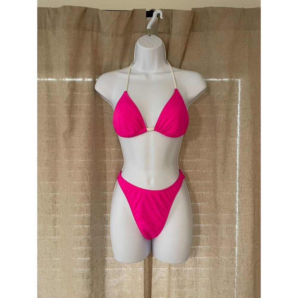 Vintage 80's 90's High Cut 2 Piece Womens Bikini Size S Swimsuit Swim Hot Pink